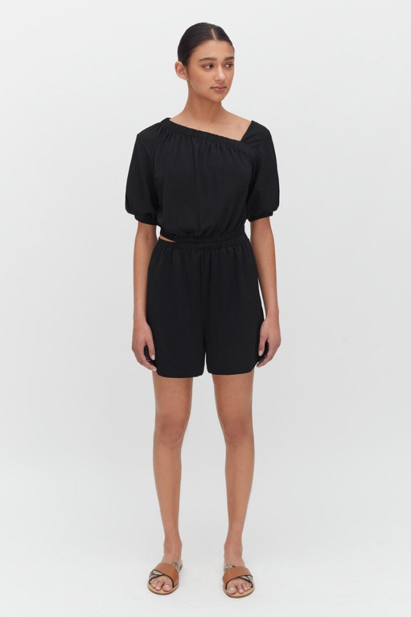 Női Cuyana Gathered Front Jumpsuit Fekete | SYP5620YK