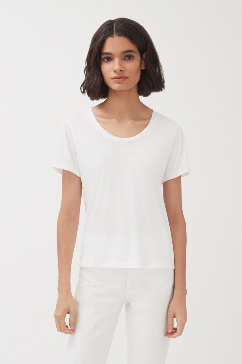 Női Cuyana Pima Scoop Neck Tee Póló Fehér | UHK4550MR