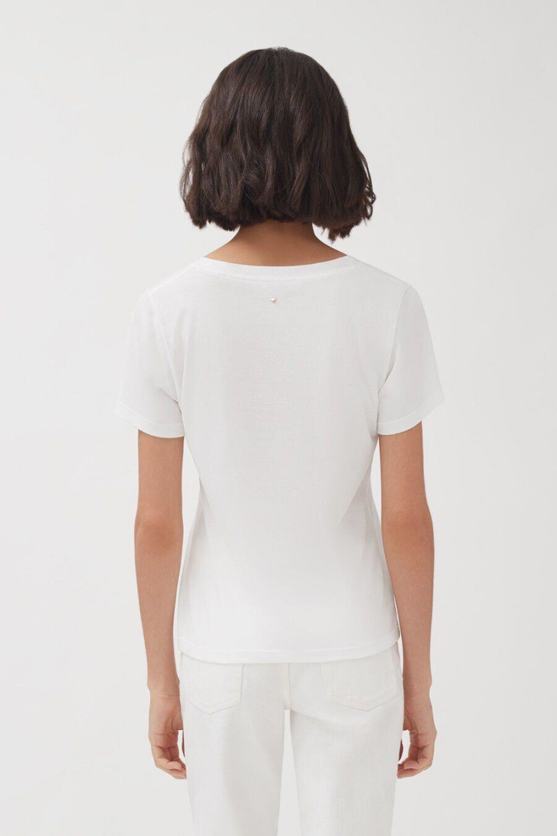 Női Cuyana Pima Scoop Neck Tee Póló Fehér | UHK4550MR