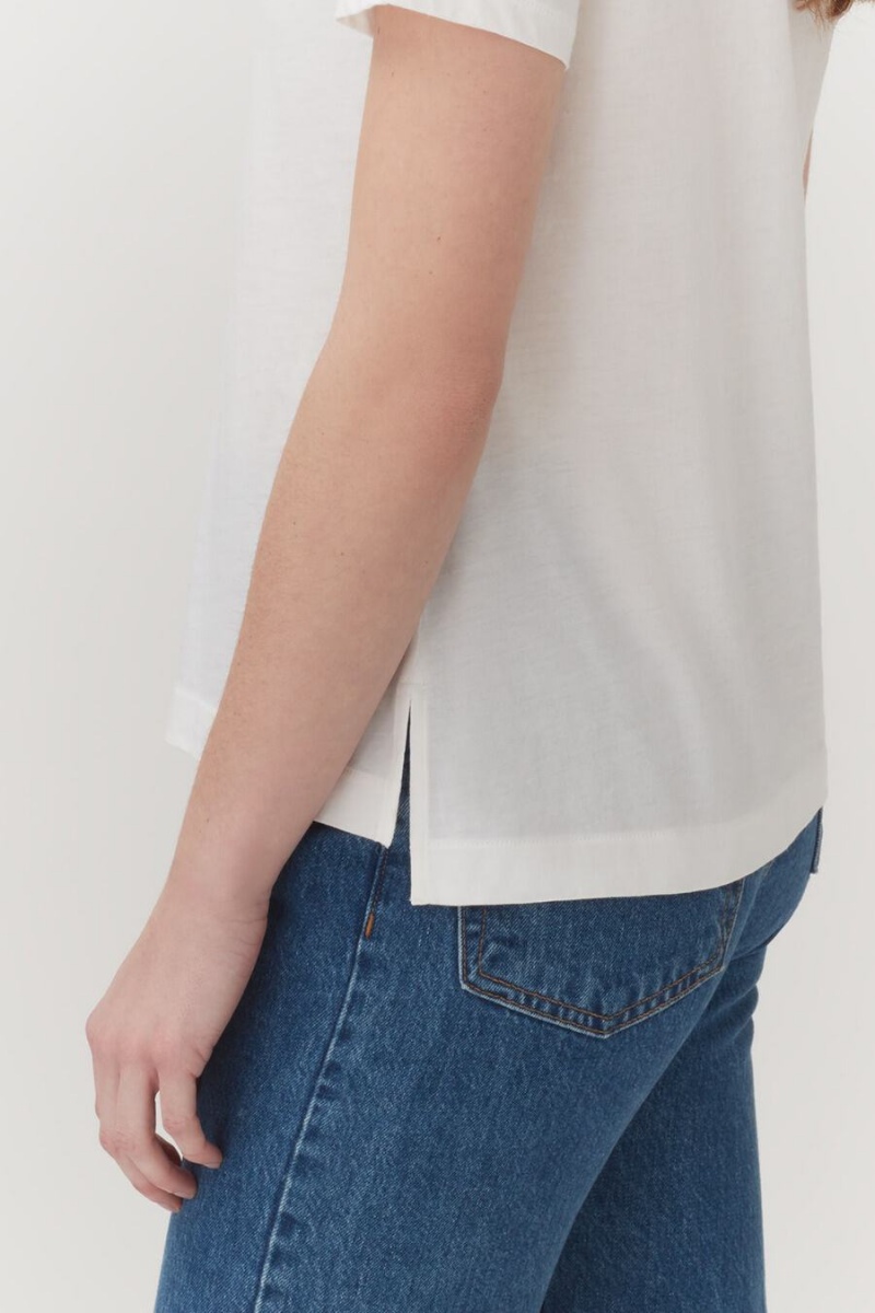 Női Cuyana Pima Scoop Neck Tee Póló Fehér | UHK4550MR