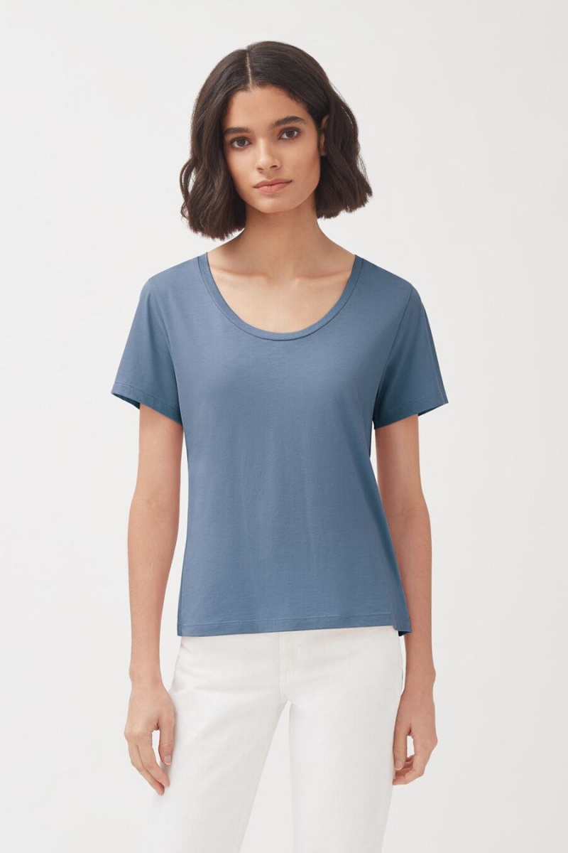 Női Cuyana Pima Scoop Neck Tee Póló Kék | XQQ5638MJ