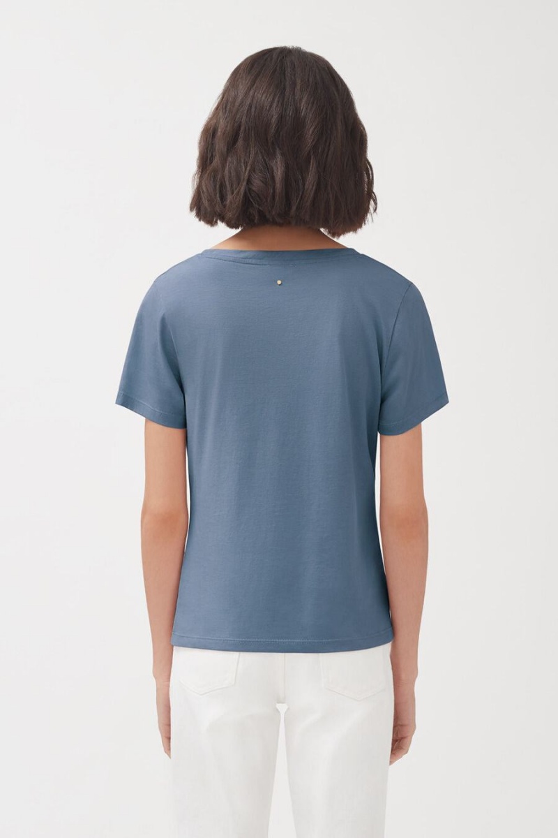 Női Cuyana Pima Scoop Neck Tee Póló Kék | XQQ5638MJ