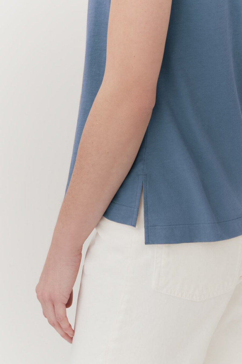 Női Cuyana Pima Scoop Neck Tee Póló Kék | XQQ5638MJ