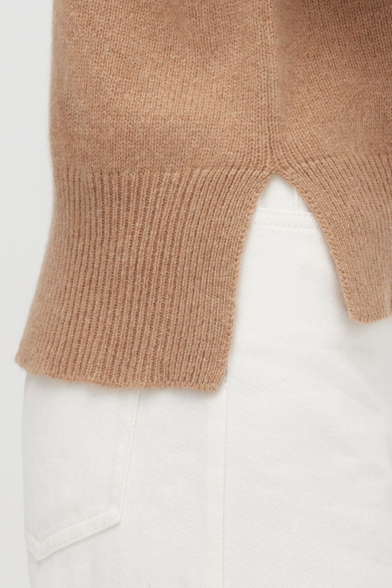 Női Cuyana Recycled Cashmere Deep V-Neck Pulóverek Barna | KJI9756ZE