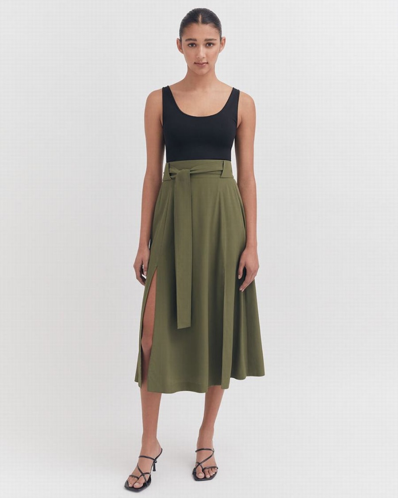 Női Cuyana Silk Belted Midi Szoknya Sötétzöld | CDX8695JM