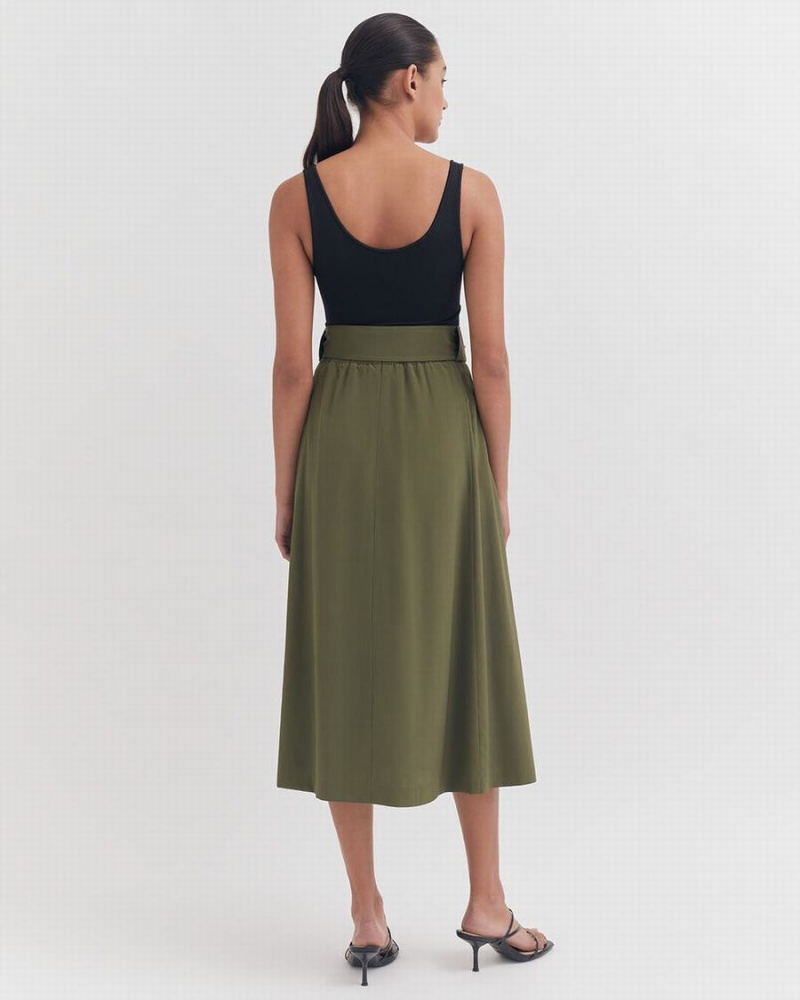 Női Cuyana Silk Belted Midi Szoknya Sötétzöld | CDX8695JM
