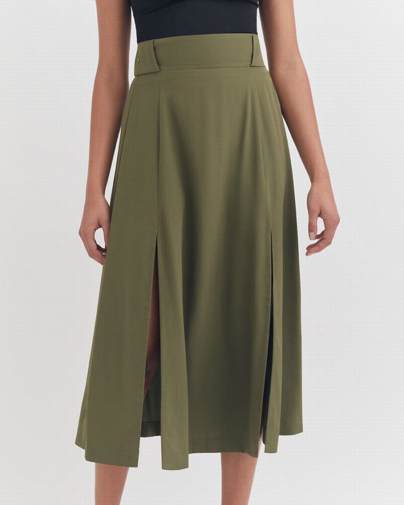 Női Cuyana Silk Belted Midi Szoknya Sötétzöld | CDX8695JM